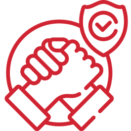 Handshake with shield icon, red outline.