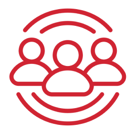 Red group icon on black background.